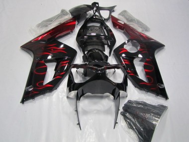 2003-2004 Black Red Flame Kawasaki ZX6R Motorcycle Fairing