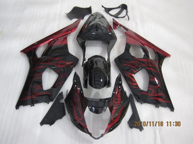 2003-2004 Black Red Flame Suzuki GSXR1000 Motorcycle Bodywork 2003-2004 Black Red Flame Suzuki GSXR1000 Motorcycle Bodywork