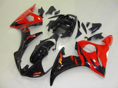 2003-2005 Black Red Flame Yamaha YZF R6 Bike Fairing Kit