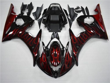 2003-2005 Black Red Flame Yamaha YZF R6 Motorcycle Fairing