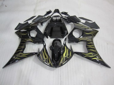 2003-2005 Black with Yellow Flame Yamaha YZF R6 Motorcycle Bodywork
