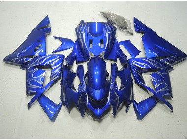 2003-2005 Blue White Flame Kawasaki ZX10R Motorcycle Replacement Fairings