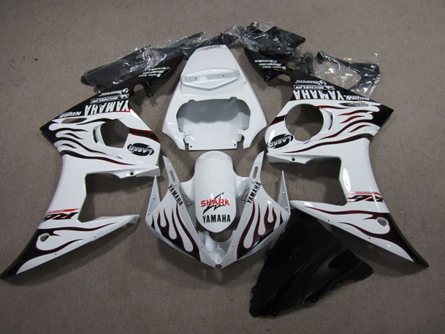 2003-2005 White Black Flame Shark Yamaha YZF R6 Replacement Fairings 2003-2005 White Black Flame Shark Yamaha YZF R6 Replacement Fairings