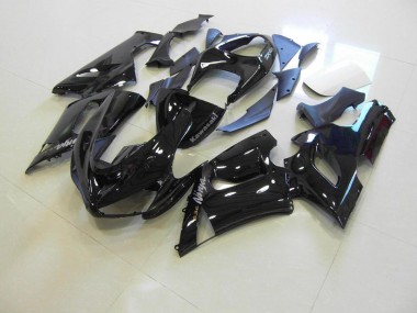 2005-2006 Glossy Black Silver Decals Kawasaki ZX6R Motorcycle Fairings Kit