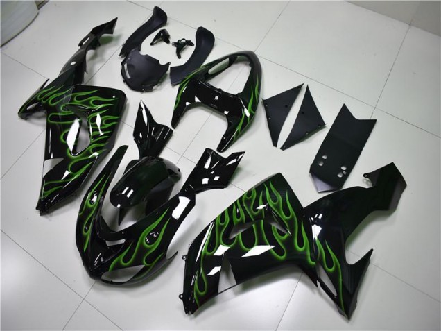 2006-2007 Black Green Flame Kawasaki ZX10R Motorcycle Fairing 2006-2007 Black Green Flame Kawasaki ZX10R Motorcycle Fairing
