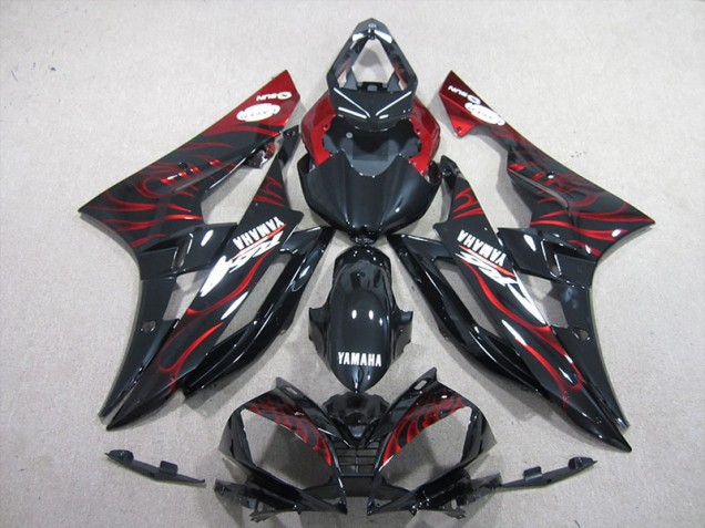 2006-2007 Black Red Flame Yamaha YZF R6 Motorcycle Bodywork 2006-2007 Black Red Flame Yamaha YZF R6 Motorcycle Bodywork