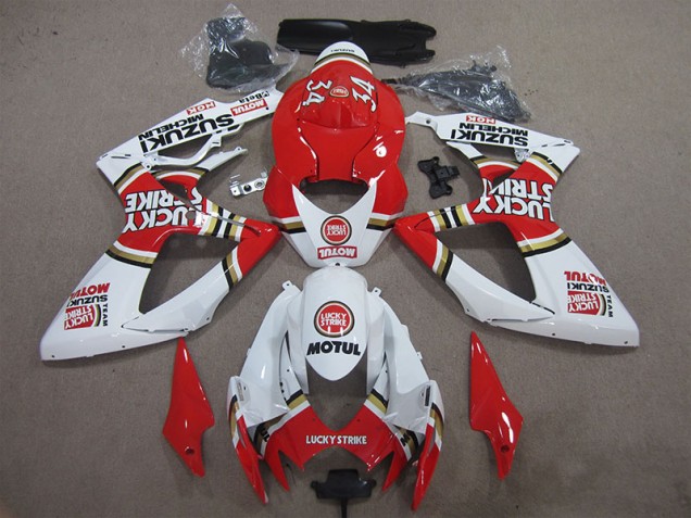 2006-2007 Red White Lucky Strike Motul Suzuki GSXR600 Motorcycle Fairings 2006-2007 Red White Lucky Strike Motul Suzuki GSXR600 Motorcycle Fairings