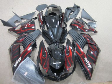 2006-2011 Black Red Flame Ninja Kawasaki ZX14R ZZR1400 Motorcycle Fairings