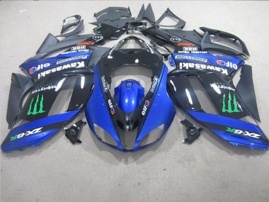 2007-2008 Black Blue Monster Kawasaki ZX6R Motorcycle Replacement Fairings