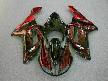 2007-2008 Black Red Flame Kawasaki ZX6R Motor Bike Fairings
