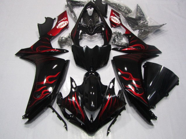 2007-2008 Black Red Flame Yamaha YZF R1 Motorcycle Fairings 2007-2008 Black Red Flame Yamaha YZF R1 Motorcycle Fairings