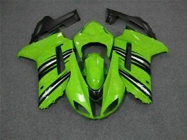 2007-2008 Green Black Kawasaki ZX6R Motorcycle Fairings Kit
