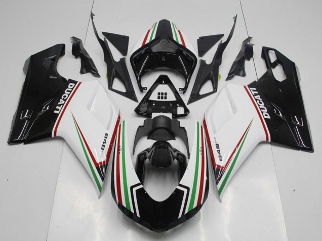 2007-2014 Black Green and White Ducati 848 1098 1198 Motorcycle Fairing Kit 2007-2014 Black Green and White Ducati 848 1098 1198 Motorcycle Fairing Kit