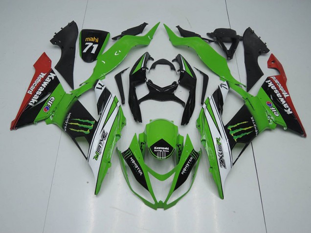 2013-2018 Black Green White Monster Kawasaki ZX6R Bike Fairings